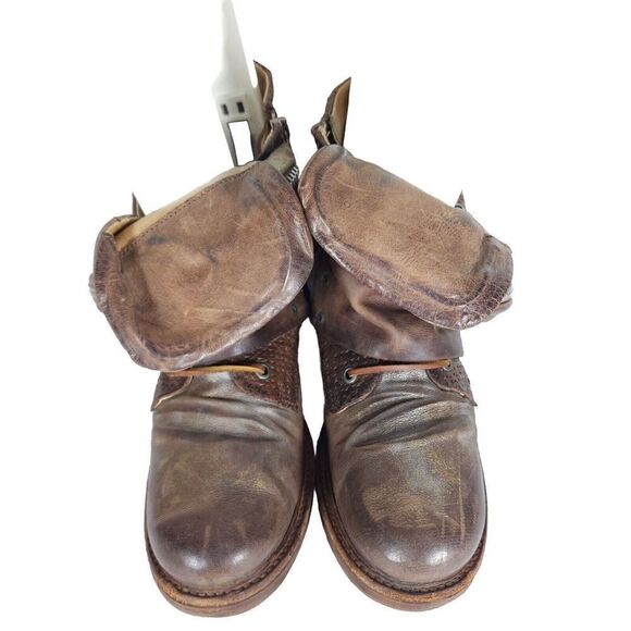 A.S.98 Women's Scully 40 US9-9,5 Brown Distressed Leather Flap Biker Boots - Picture 4 of 12